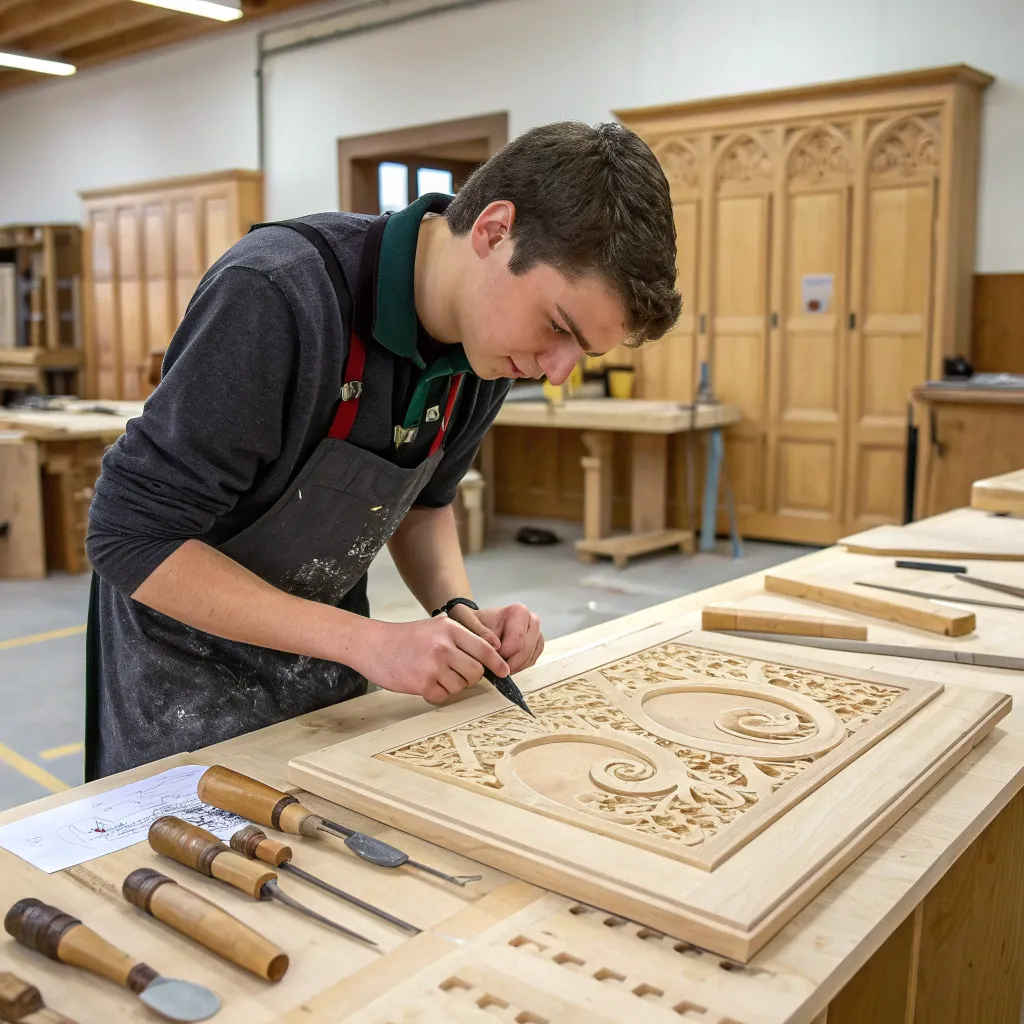 Student practicing advanced cabinetry techniques