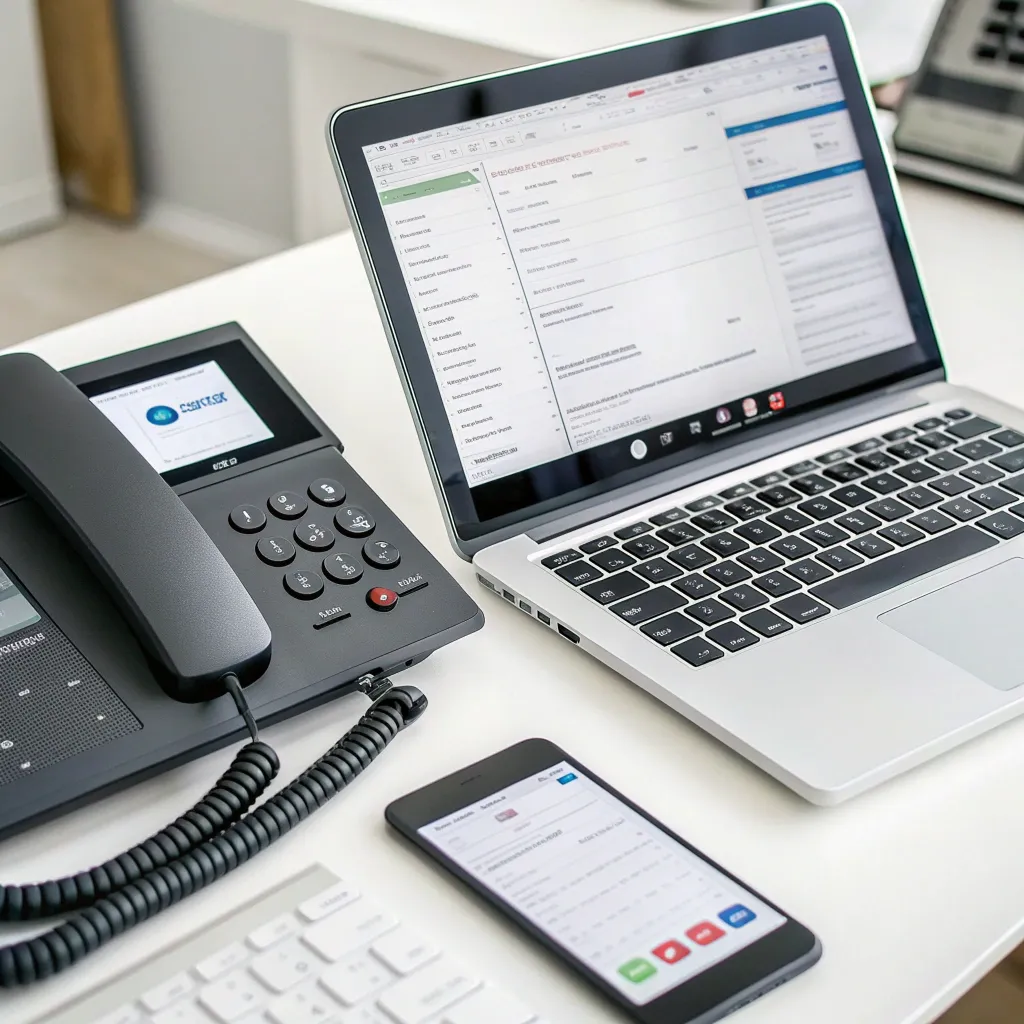 Professional contact and communication tools on a desk