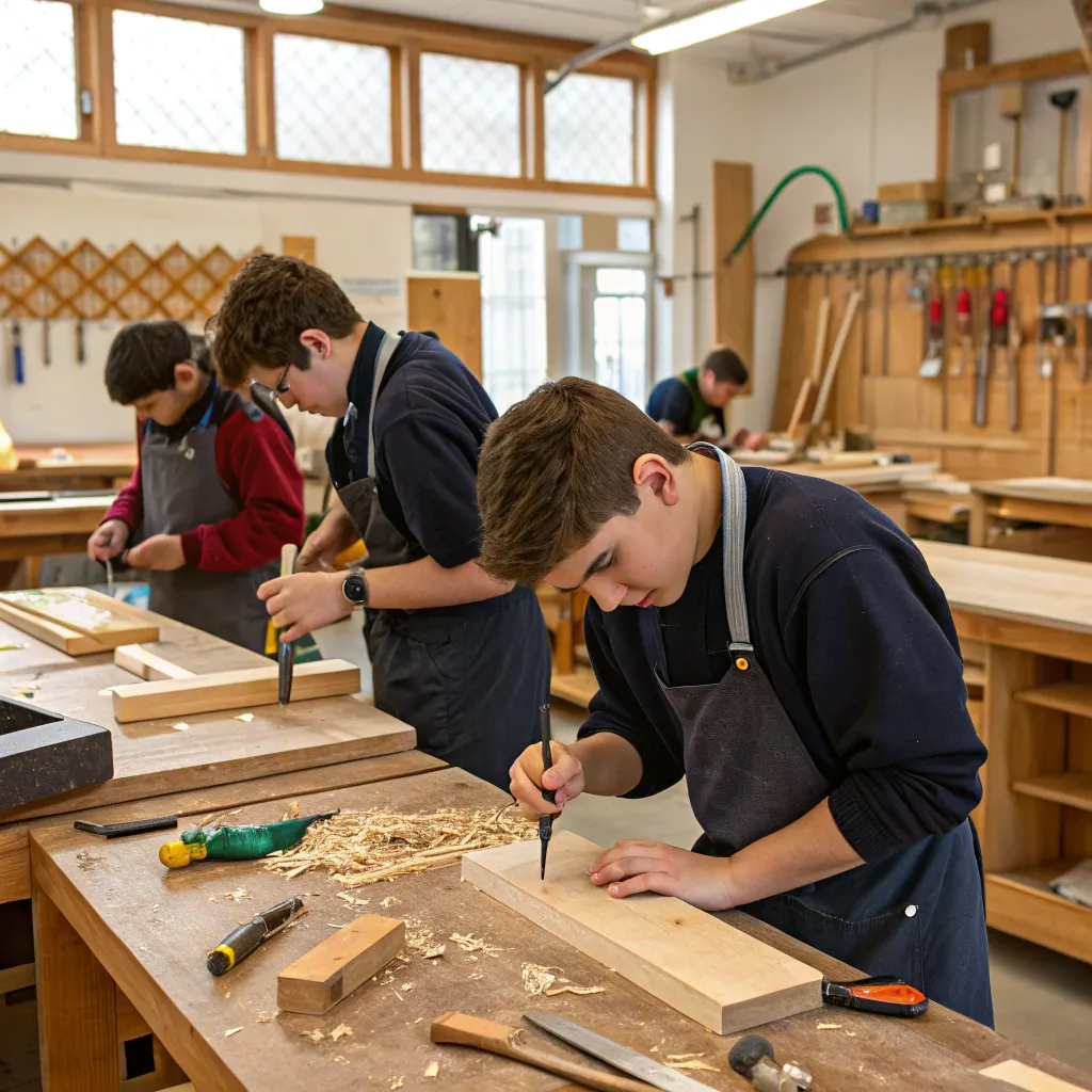 Students in a woodworking class